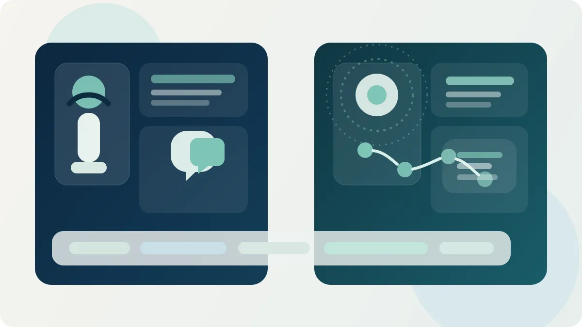Redactionele recruitmentvisual waarin menselijke antwoordservice en AI voice intake naast elkaar staan