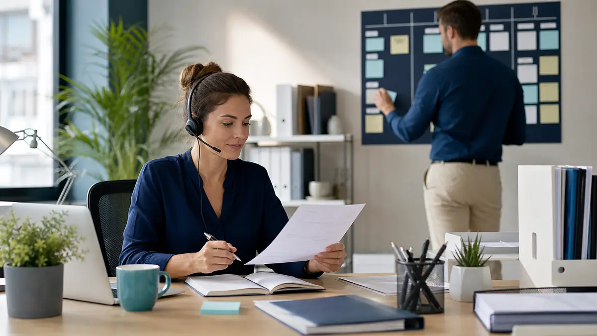 Recruitmentteam in een staffingbureau dat kandidaatbevestigingen en startdetails controleert